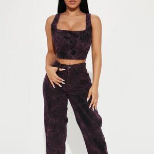 Denim Crop Bustier and Mid Rise Boyfriend Jean Set Purple - XL and Size 15